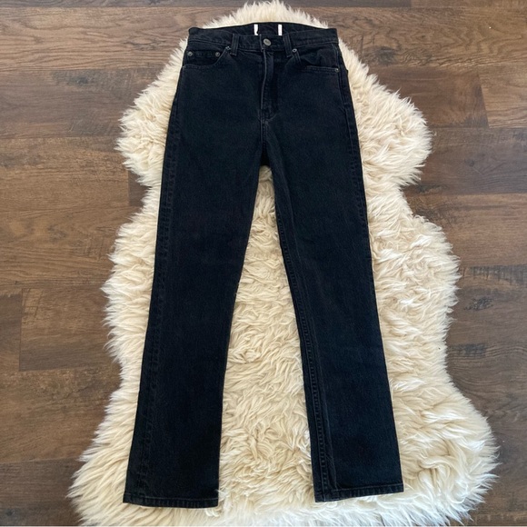 Reformation Liza High Straight Crop Jeans Faded Black Size 24 - Picture 2 of 7
